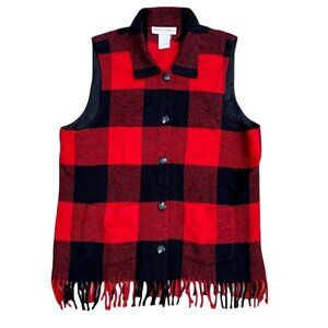 SWEET JESSIE Women's Vintage Wool Fringe Lumberjack Flannel Sleeveless Shirt  L 